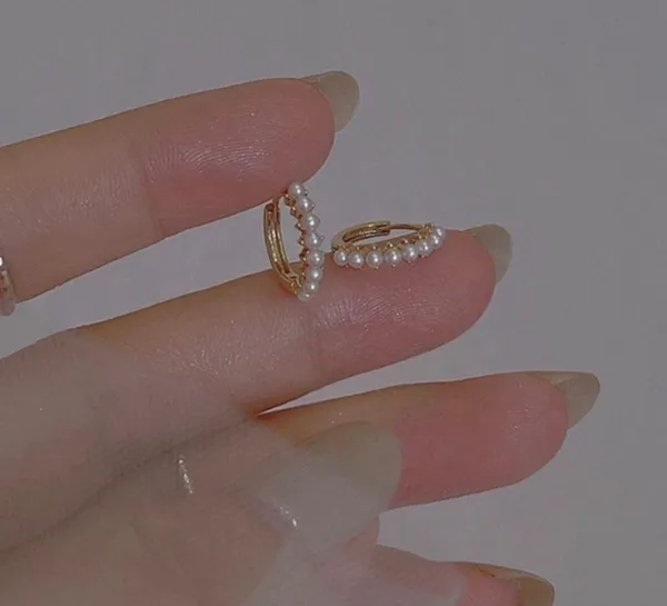 18K Gold Plated White Pearl Gold Hoop Earrings for Women - Image 3