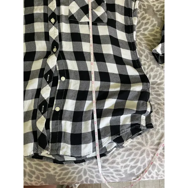 Buffalo Plaid Button Down Shirt sz Large Black White Preppy Minimalist Timeless - Image 7
