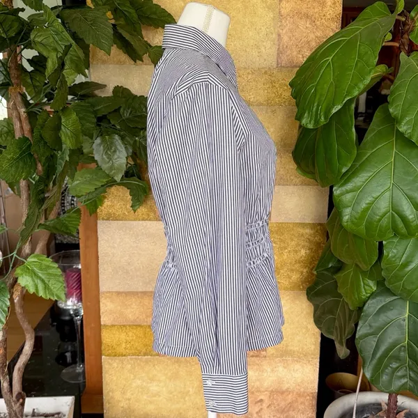 NEW Steve Madden Smock Waist Stripe Button Up 100% Cotton Longsleeve Top, Size M - Image 6