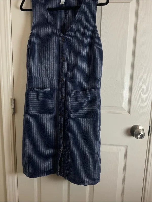 Old Navy Blue & White Striped Linen-Blend Sleeveless Woman’s Dress Size Large - Image 3