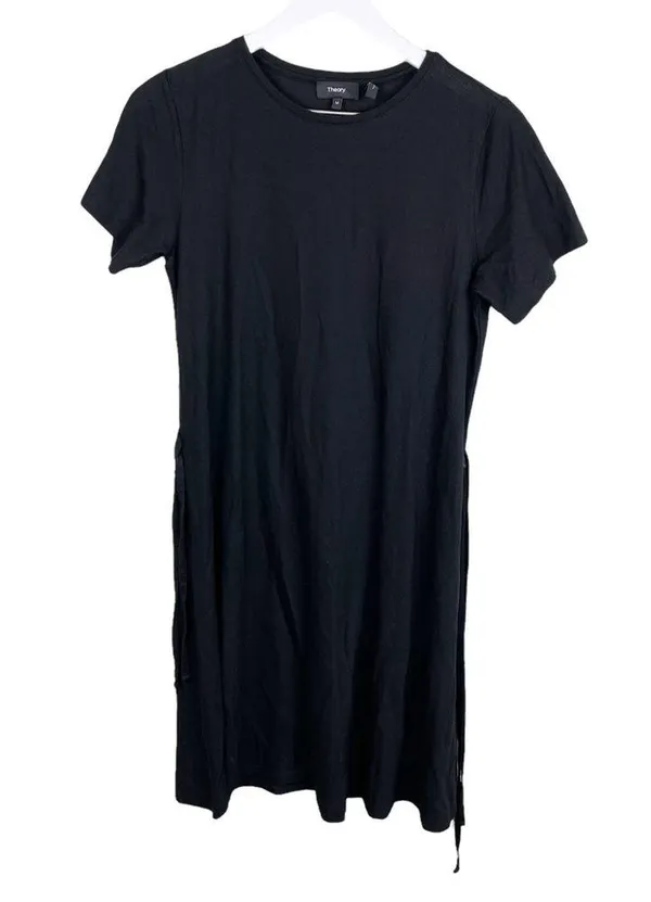 Theory Vormond K Atmos Light Dress Black Tie Waist Lagenlook Short Sleeve Medium - Image 2
