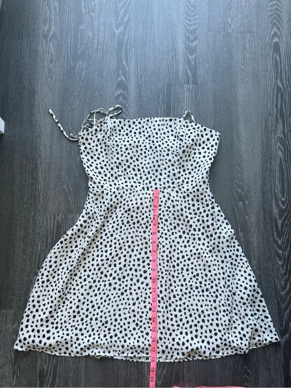 Francesca's Cream and Black Polka Dot Tie-Shoulder Sundress - Image 4