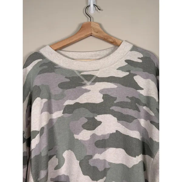 Aerie Womens Oversized‎ Camo Sweatshirt Green Cream Crew Neck 4427-6026-5 L - Image 3