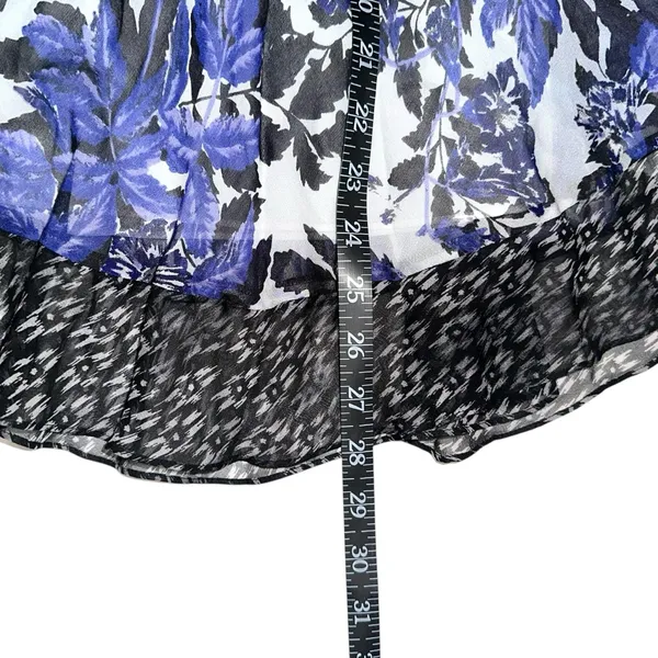 Rebecca Taylor Silk Tiered Blue and Black Ruffle Printed Midi Skirt 8 - Image 7