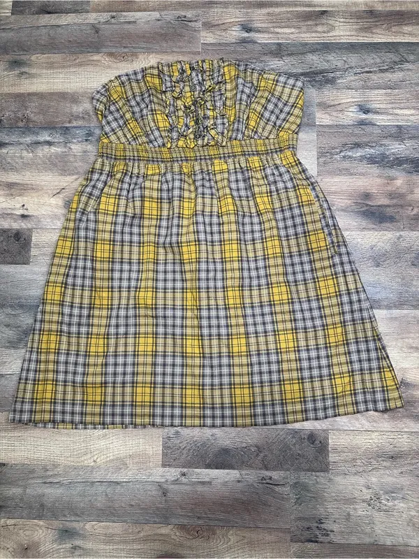 Maeve (Anthropologie)Yellow Plaid Strapless Sundress with Ruffle Front - Image 2