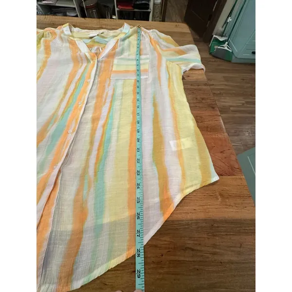 Title: Zac & Rachel XL Pastel Watercolor Stripe Button Down Shirt Roll Tab Sleev - Image 12