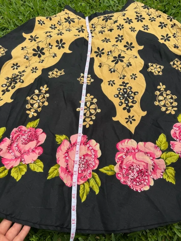 Vintage Temptation Floral Midi Skirt Black Pink Roses Sequin Detail Boho Small - Image 4