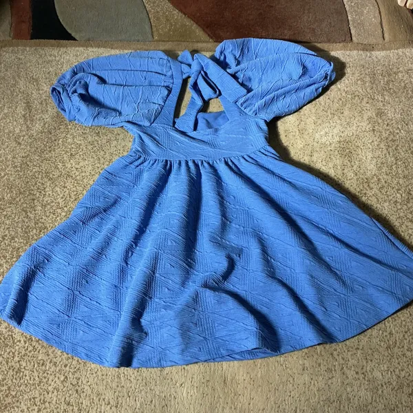 Free People Cottagecore Textured Puff Sleeve‎ Tie Back Mini Dress OB1140618 S - Image 8