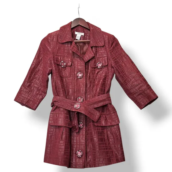 Vertigo Paris Women Red Textured Belt‎ Coat Jacket S Lurex Cotton Blend Glam Mod - Image 2