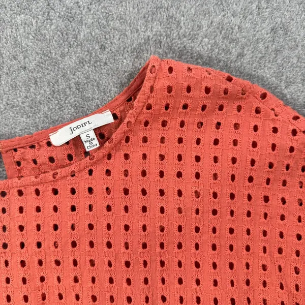 Jodifl Eyelet Cutout Babydoll Blouse Women's Small Orange Short Sleeve Ruffle - Image 3
