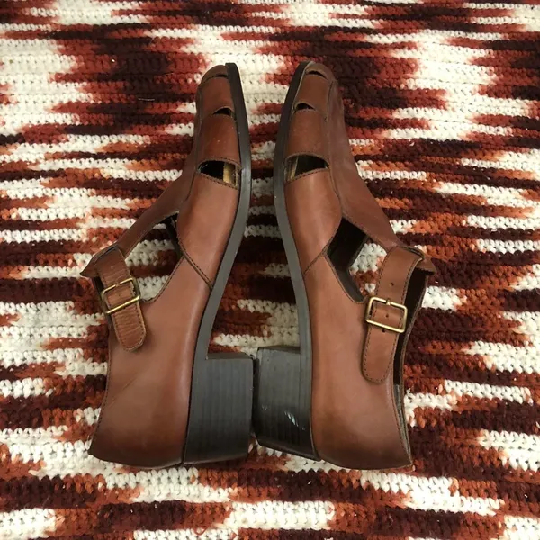 VTG Brown Leather woven Fisherman Pilgrim Sandals Maryjane loafers flats shoes #peasant #cottagecore #western #boho, #indie vintage Size 9 - Image 4