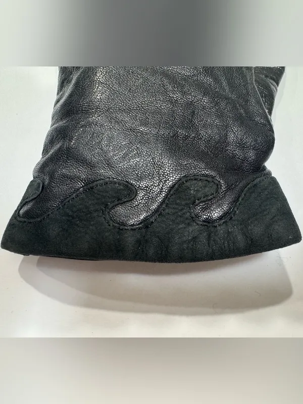 Italian Black Leather Suede Appliqué Gloves Cashmere Blend Lined 7.5 - Image 4