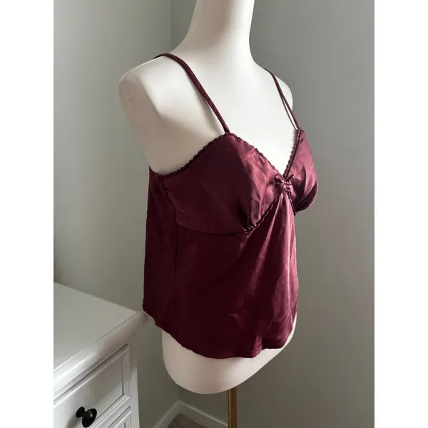 Burgundy Satin Lace Trim Camisole Top with Bow Detail Size L 12-14‎ - Image 4