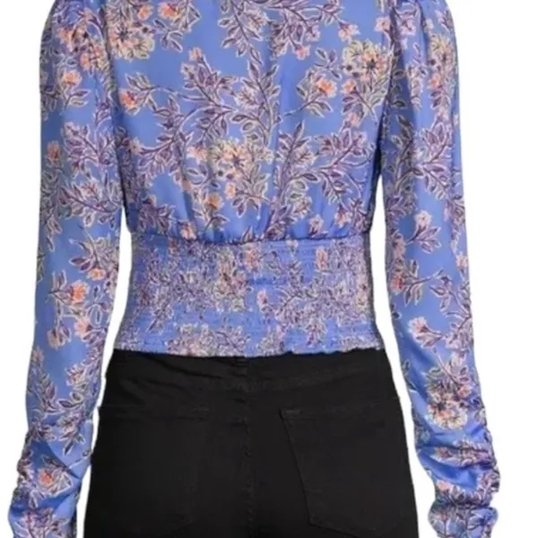 Free People Santiago Top Bluebell Combo Medium Floral Print Smocked Long Sleeve - Image 2