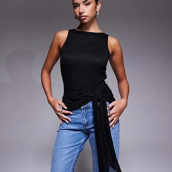 AFRM Batya Asymmetric Knotted Lace Boatneck Tank Top - Image 3