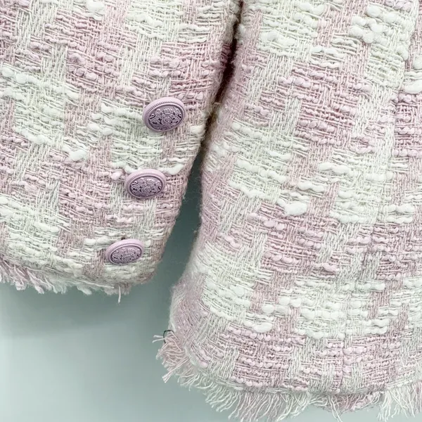 Steve Madden Womens Pink White Harlow Tweed Fringe Preppy Office Siren Blazer M - Image 6
