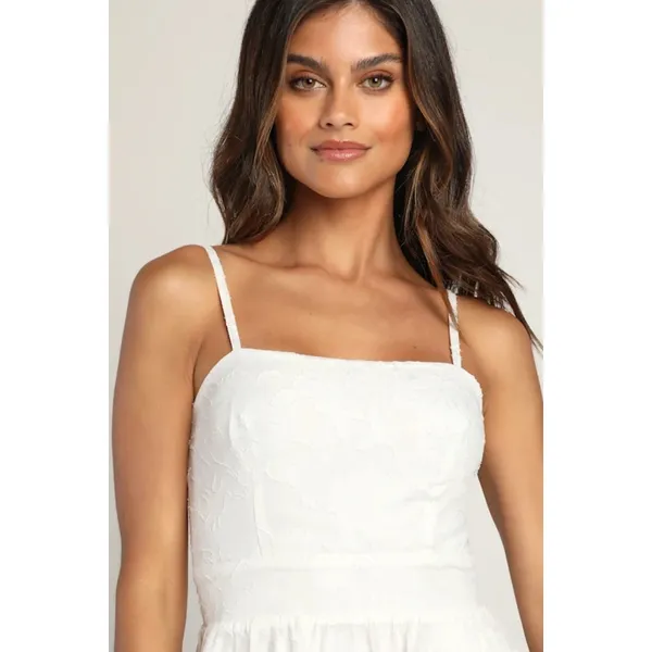 NWT Lulus Grace and Beauty White Burnout Floral Print Tiered Dress Summer Size L - Image 6