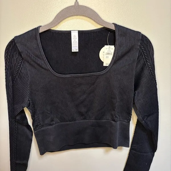 Offline by Aerie Black Ribbed Crop Medium Fitted Long Sleeve Contemporary Boho - Image 4