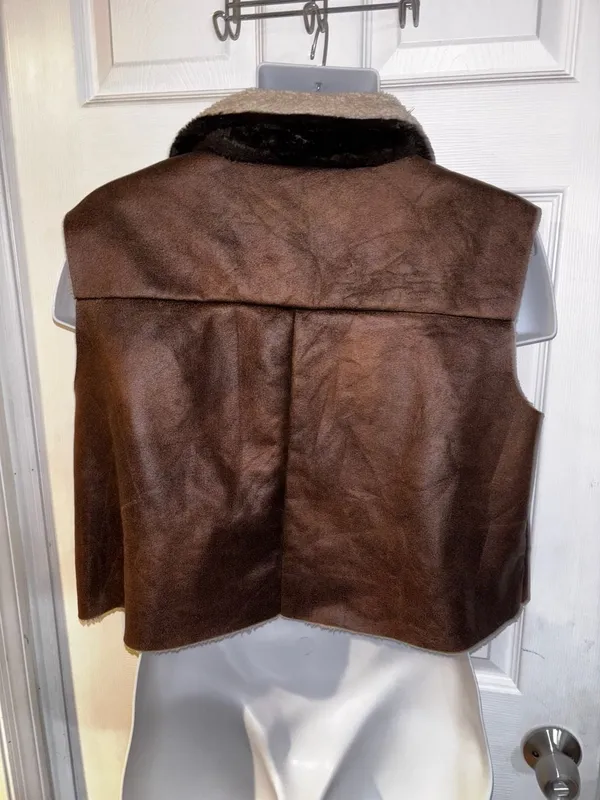 Jennifer Lopez Brown Faux Suede Sherpa Lined Toggle Button Vest - Image 2