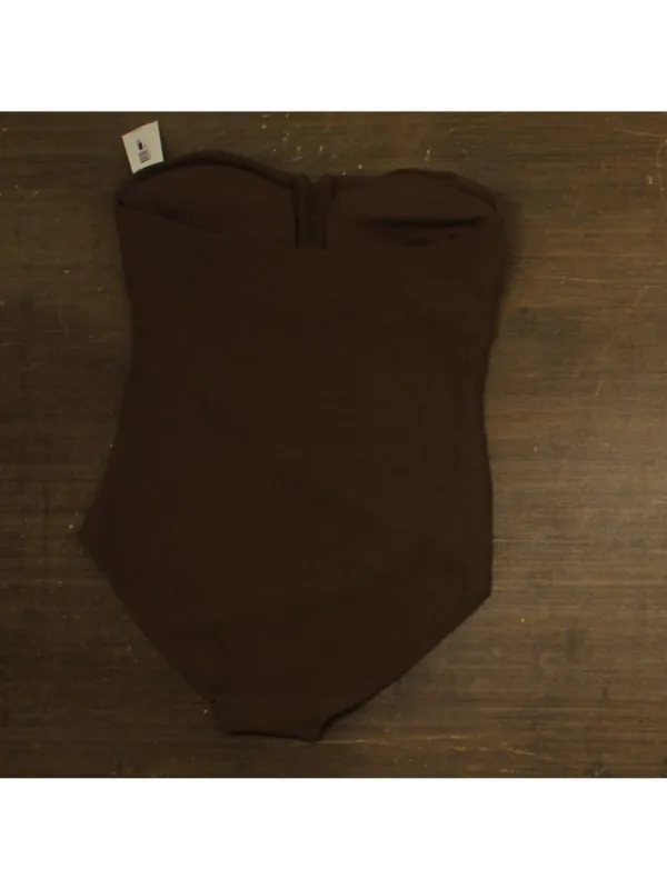NEW DKNY Womens Textured Shirred One-Piece Swimsuit DIMMS605 Mocha Brown 2XL - Image 2