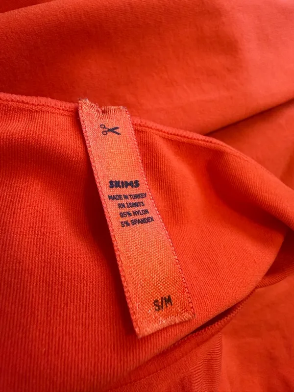 Skims Seamless Sculpt Thong Short Sleeve Bodysuit Bright Orange Size Small Med - Image 10