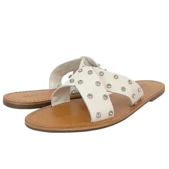 NWT Schutz Marilu Sandal White Leather Rhinestone Studded Slide Women’s Size 9.5 - Image 2