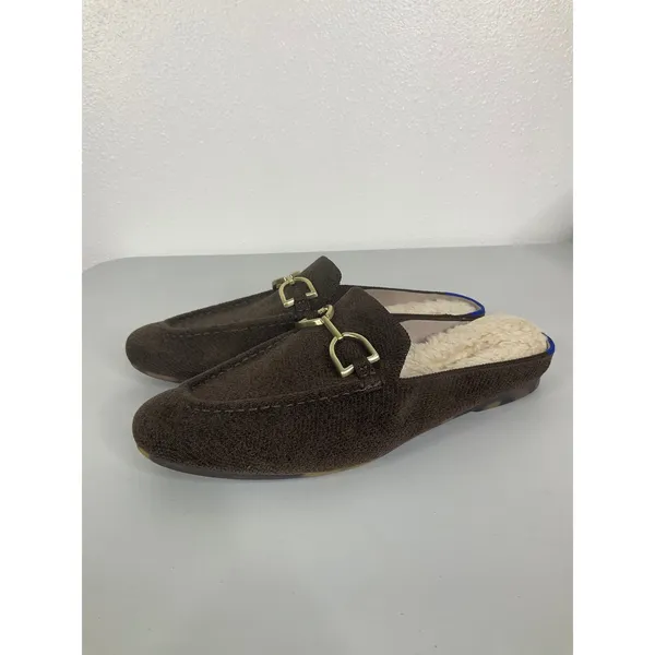 Rothys The Merino Slipper Espresso Brown Gold Bit Mules Tortoise Sole Womens 9 - Image 3