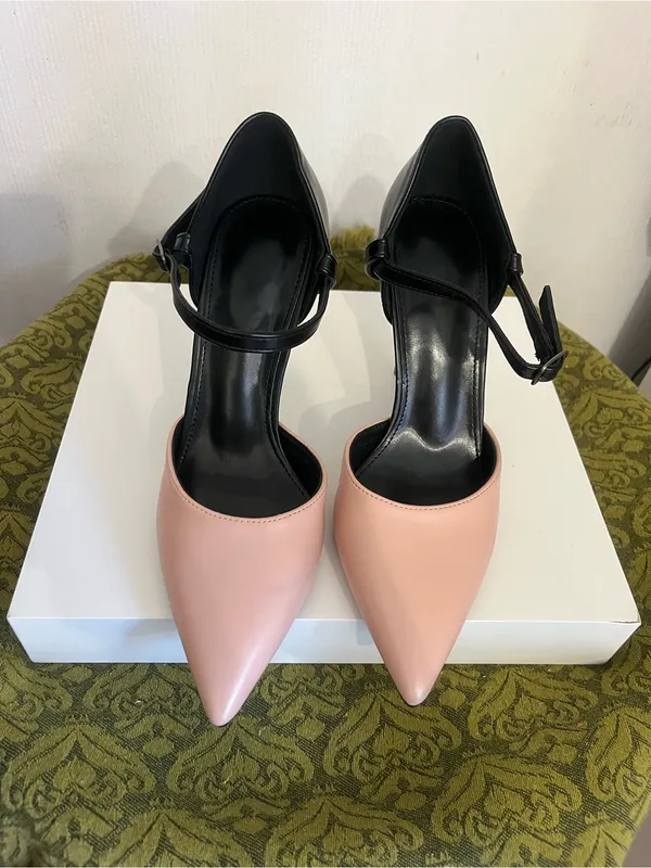 Pointed Two-Tone Ankle-Strap Heels in Pink and Black - Image 2