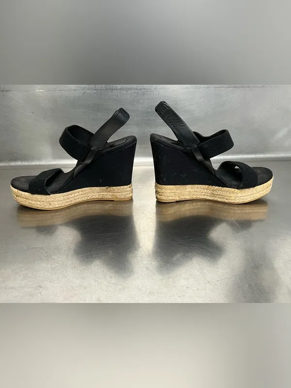 TORY BURCH Wedge Espadrille 2 Band Canvas & Leather Black Sandal- Size 7.5 - GUC - Image 2