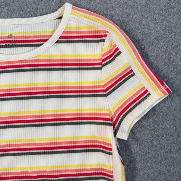T by TALBOTS Women's M Striped Rib-Knit Short Sleeve T-Shirt Top White Red - Image 2
