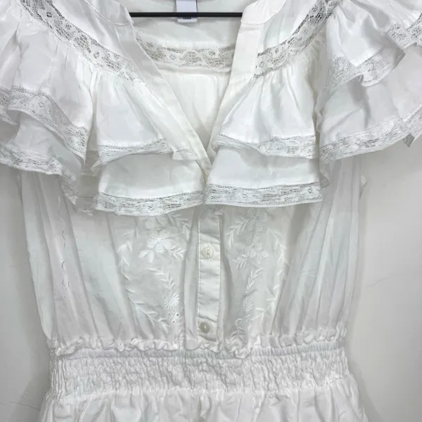 LoveShackFancy x Target Penelope White Ruffled Tiered Smocked Dress XS Cotton - Image 4