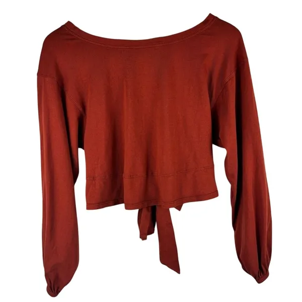 Free People Top XS We The Free Rust Orange Open Back Tie Balloon Sleeve - Image 3