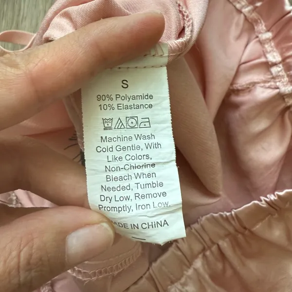 Lace Trim Satin Sleepwear Set in Pink and Black - Size Small - Image 3