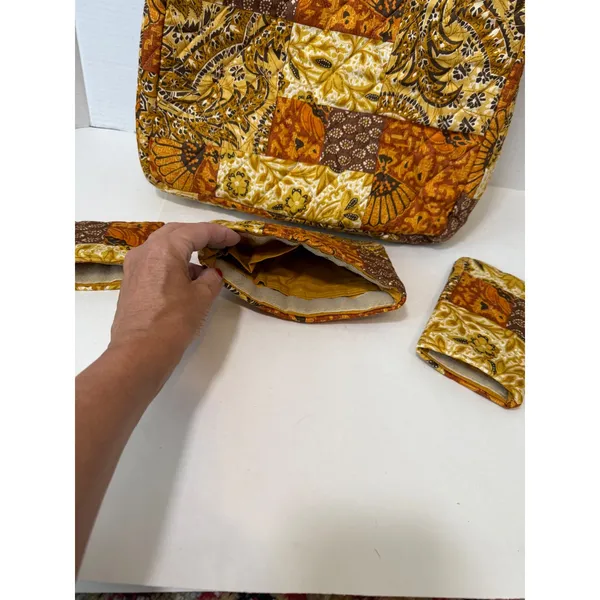Daren's Bags Quilted Patchwork Tote Purse with Accessories Brown Yellow Orange‎ - Image 2