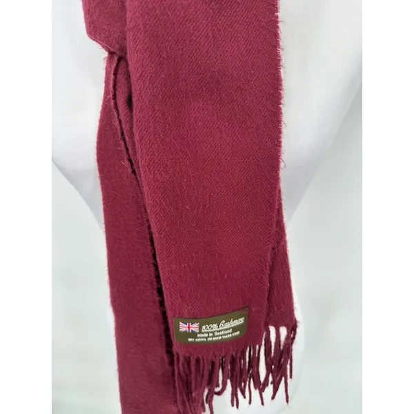 100% Cashmere‎ Scarf Mens Womens One Size Maroon Fringe Made in Scotland FLAWED - Image 4