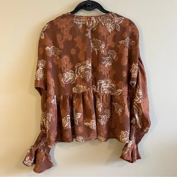 ✨ Whiteroom + Cactus Brown Floral Sheer Long Sleeve‎ Top Small - Image 8