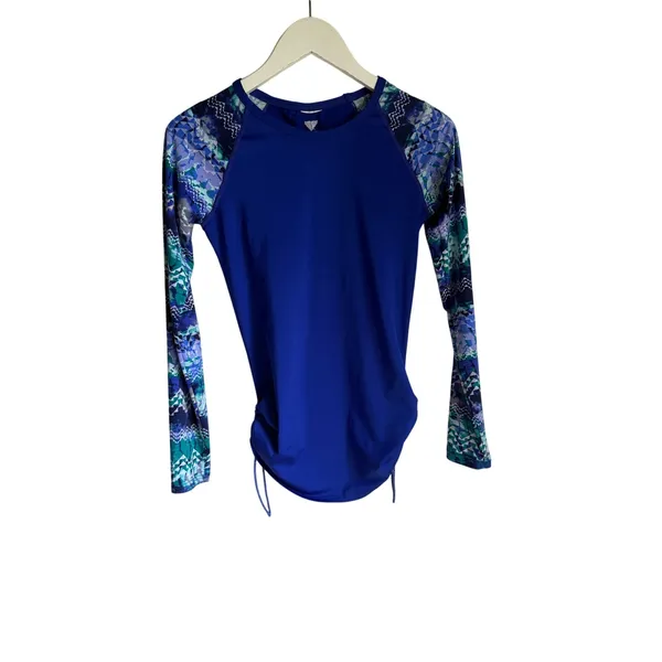 TYR Long Sleeve Rash Guard Swim Top Blue Geometric Print | UPF Sun | Est. Small - Image 7