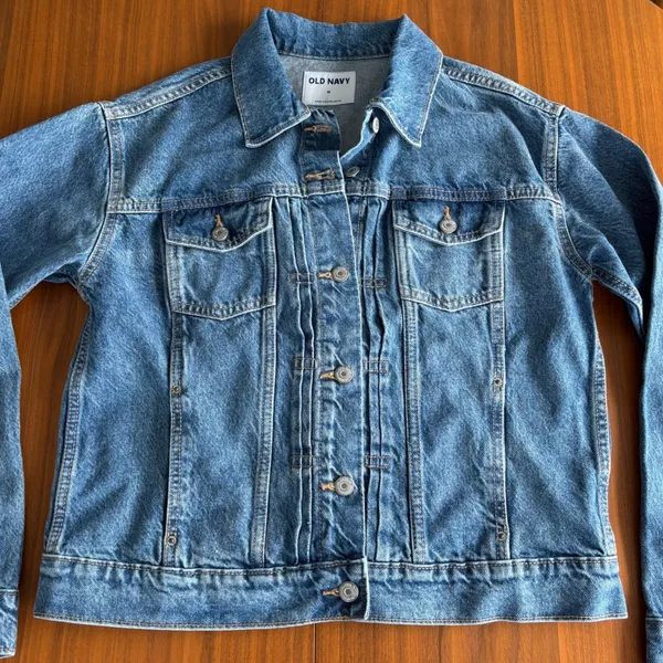 Old Navy Denim Jacket M Relaxed Classic Medium Wash Trucker Fall Layering Preppy - Image 5