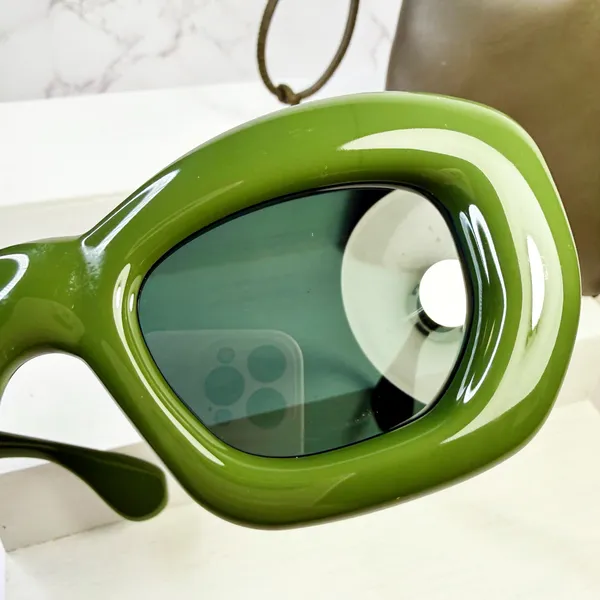 LOEWE Inflated Cat Eye Sunglasses in Green Acetate with Leather Case - Image 5