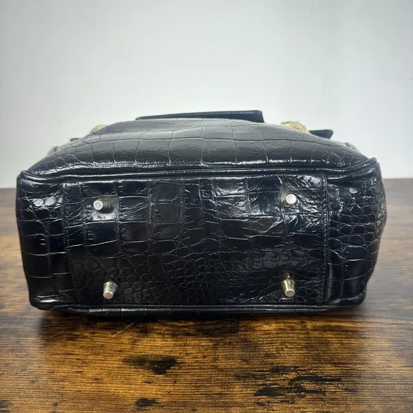 Gianni Versace Vintage Satchel Bag Womens Medium Black Crocodile Leather Gold - Image 16