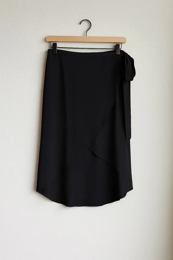 Tobi Black Asymmetrical Wrap Side Tie Midi Skirt - Image 3