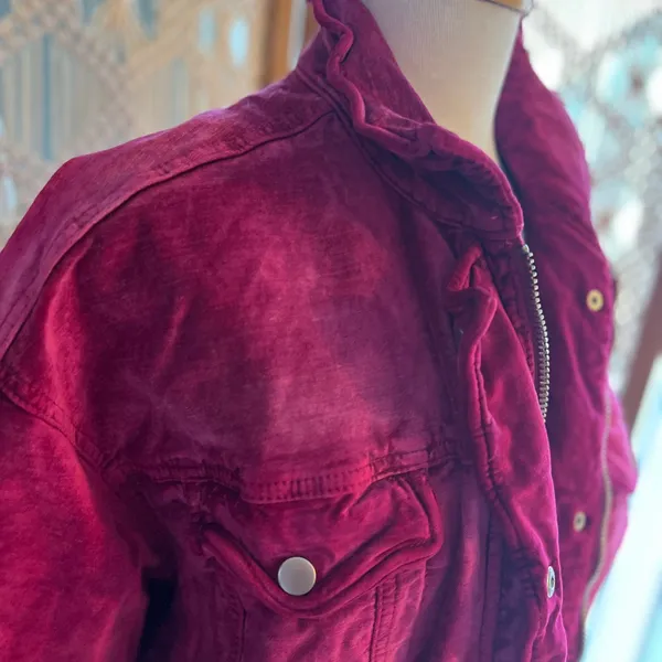 Free People Hot Pink Velvet Trucker Jacket Oversized - Image 2