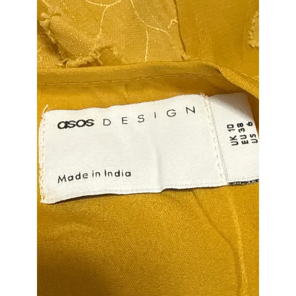 NEW Asos Mustard Yellow High Neck Long Puff Sleeve Fit & Flare Mini Dress Size 6 - Image 5