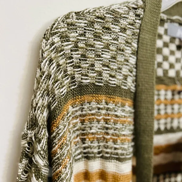 Marled Multi Color Green Yellow White Ribbed Knit Open Cardigan Size Medium - Image 5