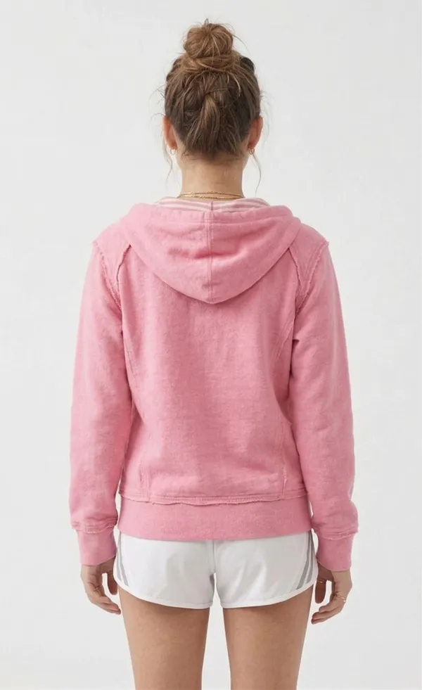 Cotton Candy Pink Raw Seam Zip-Up Hoodie - Image 3