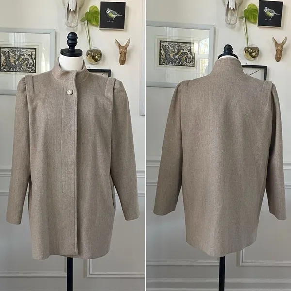 Vintage 80s Karen Peters Beige Wool Cashmere Peacoat USA L - Image 2