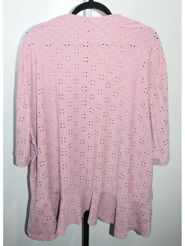 Pink Eyelet Knit Open Front Cardigan Size 2XL - Image 2