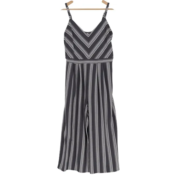 Xhilaration Womens Large Navy Blue White Striped Wide Leg Jumpsuit V-Neck L - Image 2