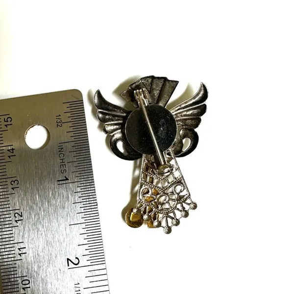 Vintage angel bowling silver and gold tone brooch - Image 4