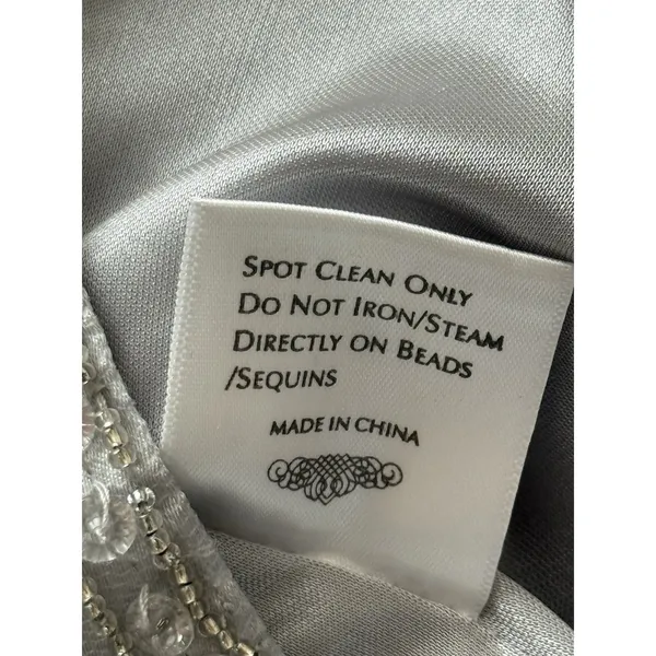 Sue Wong Nocturne NWT Embellish Beaded Rosette Dress 6‎ Platinum Silver Metallic - Image 9
